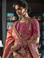 Peach Banarasi Silk Bridal Lehenga Choli